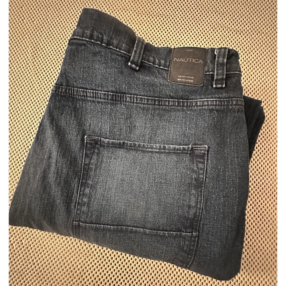 Nautica Jeans Men Size 46‎ Relaxed Fit Straight Leg Long Inseam Stretch Dark